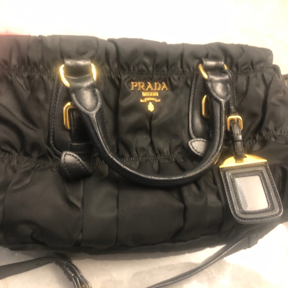 Authentic Prada bag- Tessuto Gaufre - Ruched Vinyl and leather trim